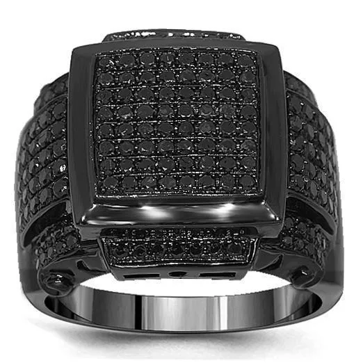 10K Solid Gold PVD-Plated Men's Black Diamond Ring 3 Cwt.