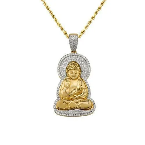 10k Yellow Gold Diamond Buddha Pendant 1.75 Ctw