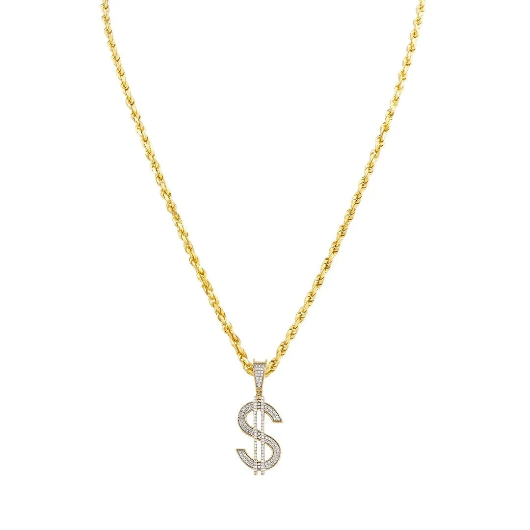 10k Yellow Gold Diamond Dollar Sign Pendant 0.40 Ctw