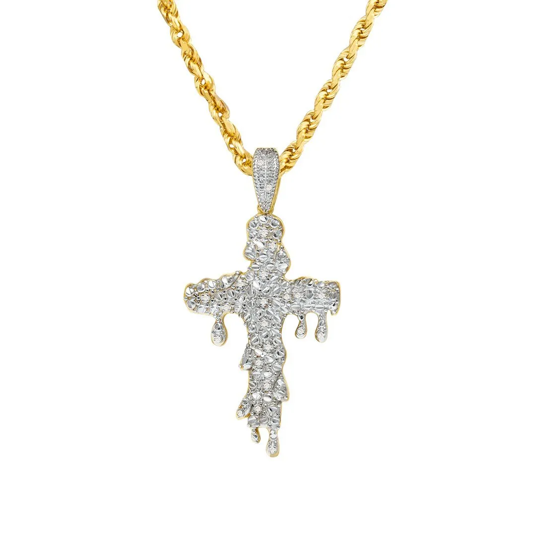 10k Yellow Gold Diamond Drip Cross Pendant 0.15 Ctw