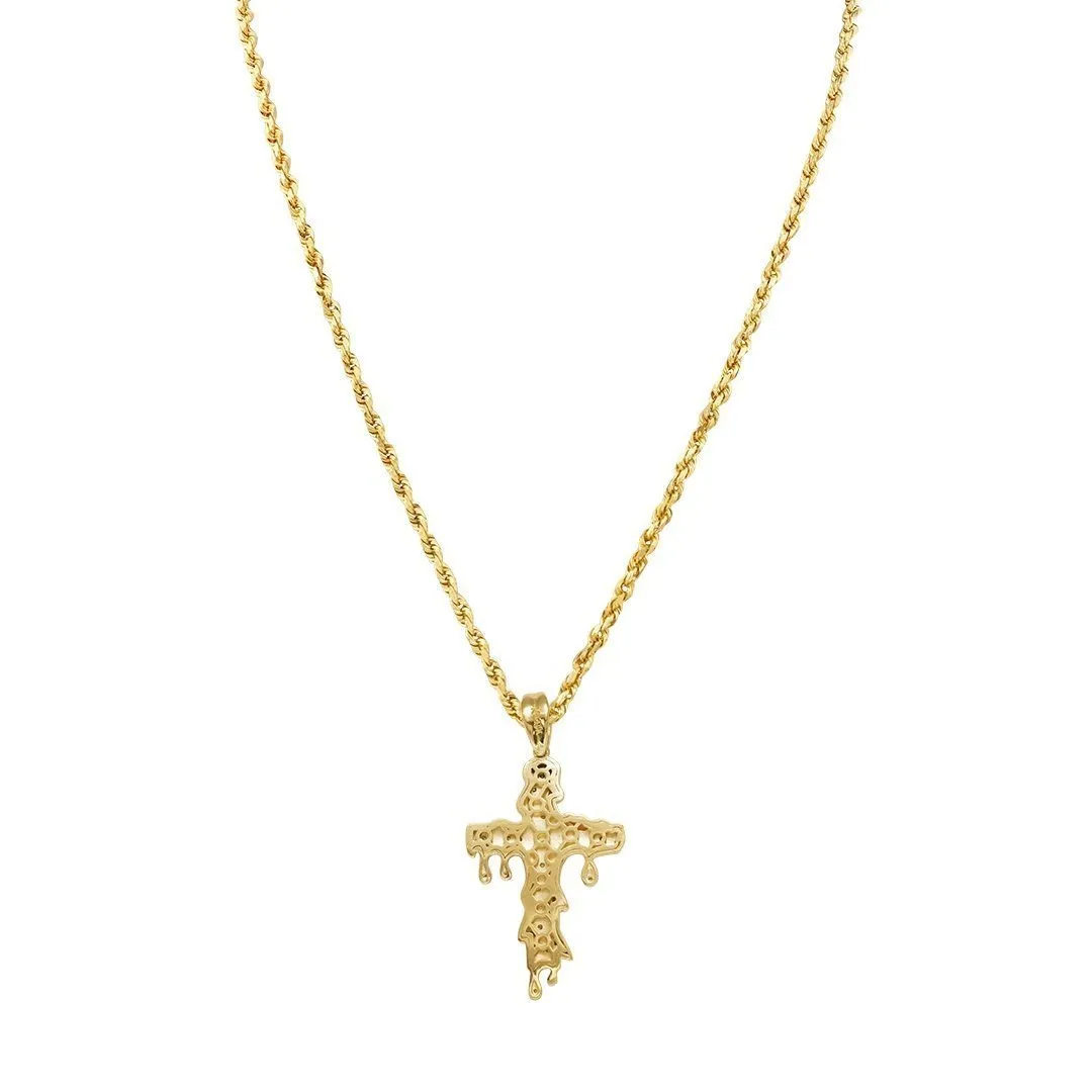 10k Yellow Gold Diamond Drip Cross Pendant 0.15 Ctw