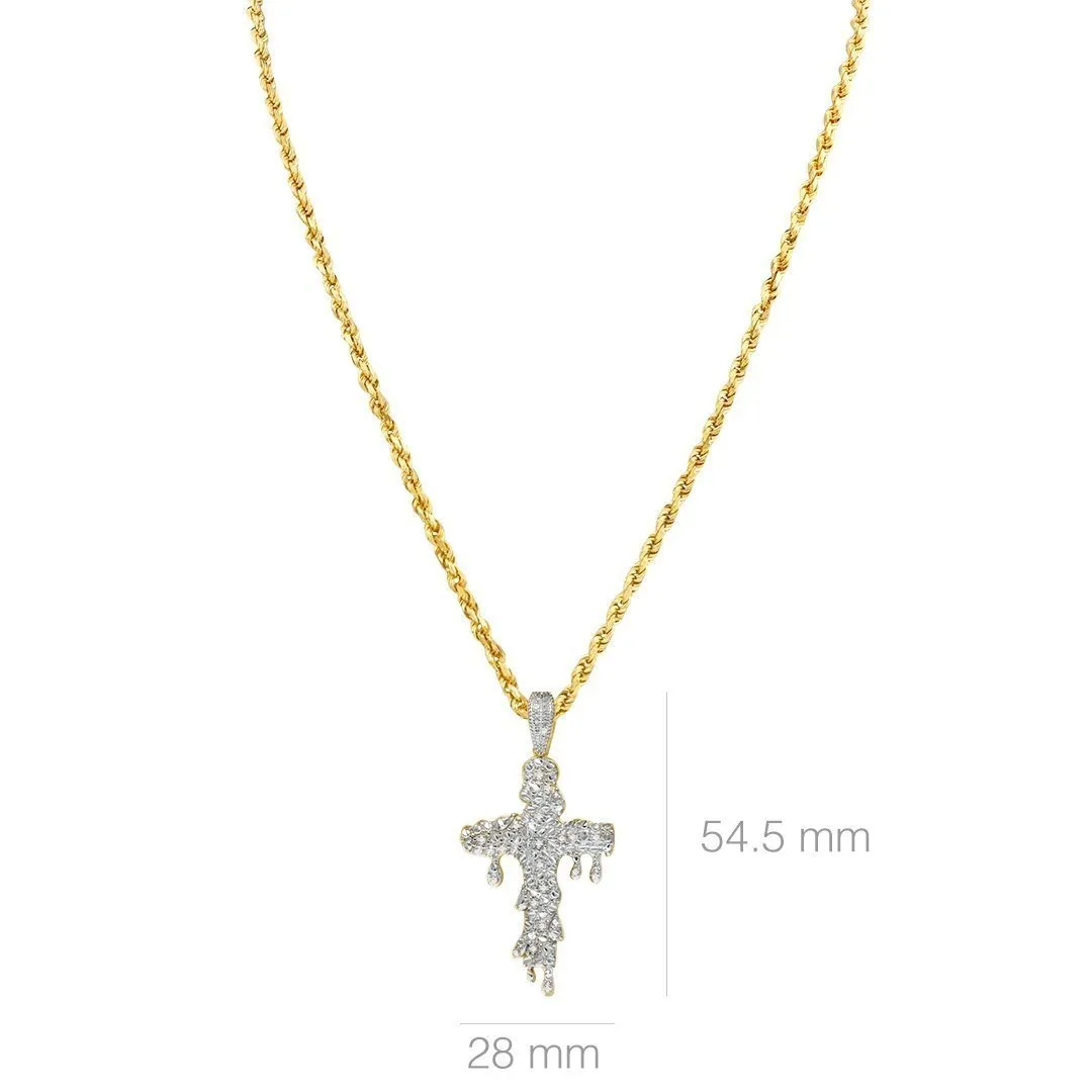 10k Yellow Gold Diamond Drip Cross Pendant 0.15 Ctw