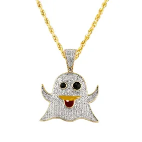 10k Yellow Gold Diamond Ghost Emoji Pendant 0.40 Ctw