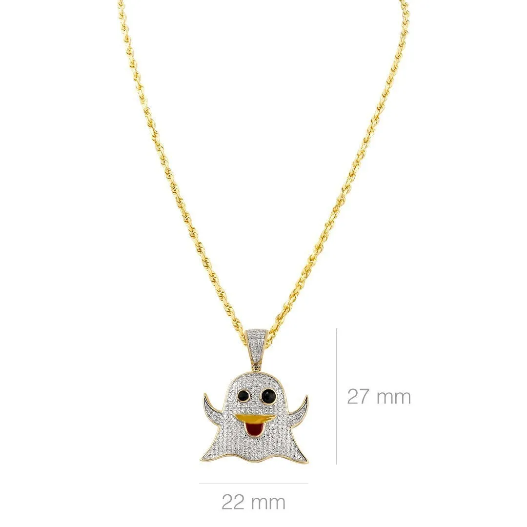 10k Yellow Gold Diamond Ghost Emoji Pendant 0.40 Ctw