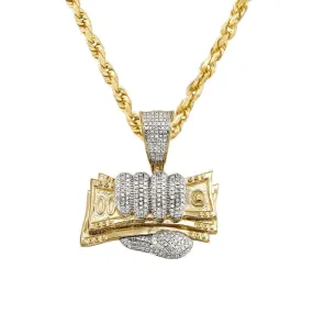 10k Yellow Gold Diamond Money in Hand Pendant 0.56 Ctw