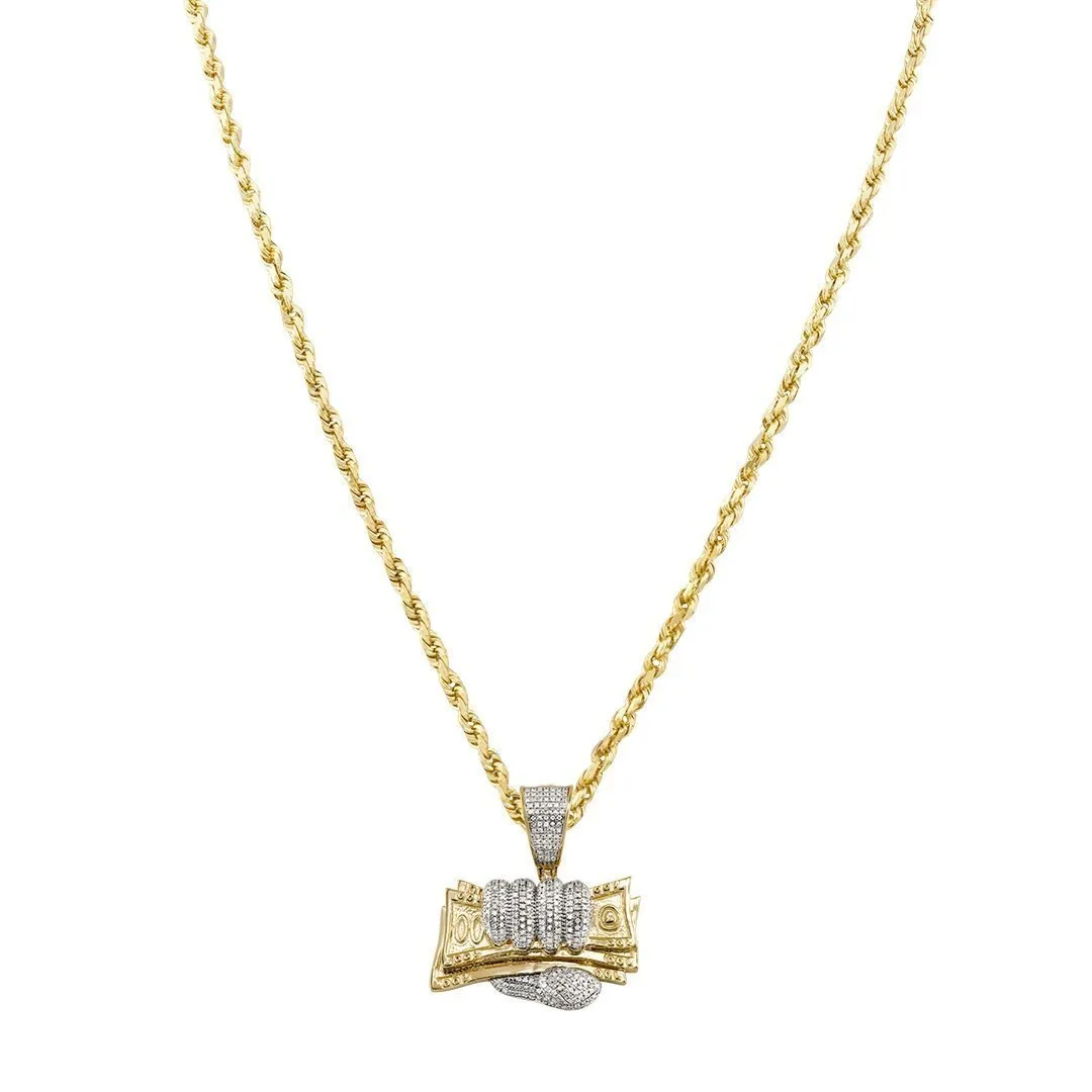 10k Yellow Gold Diamond Money in Hand Pendant 0.56 Ctw