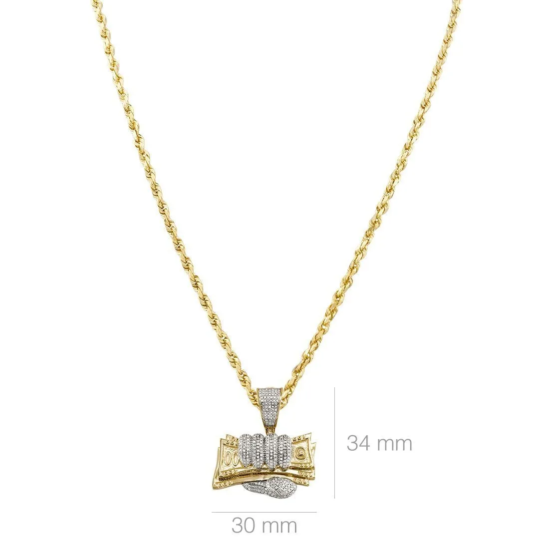 10k Yellow Gold Diamond Money in Hand Pendant 0.56 Ctw