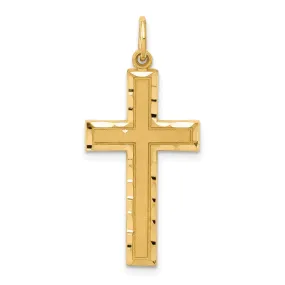 14k Real Solid Yellow Gold Diamond-cut Cross Charm Pendant, 33x15mm