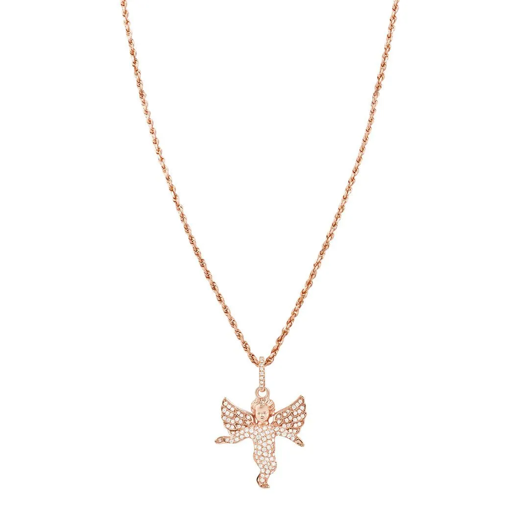 14K Rose Gold Diamond Angel Pendant 1.00 Ctw