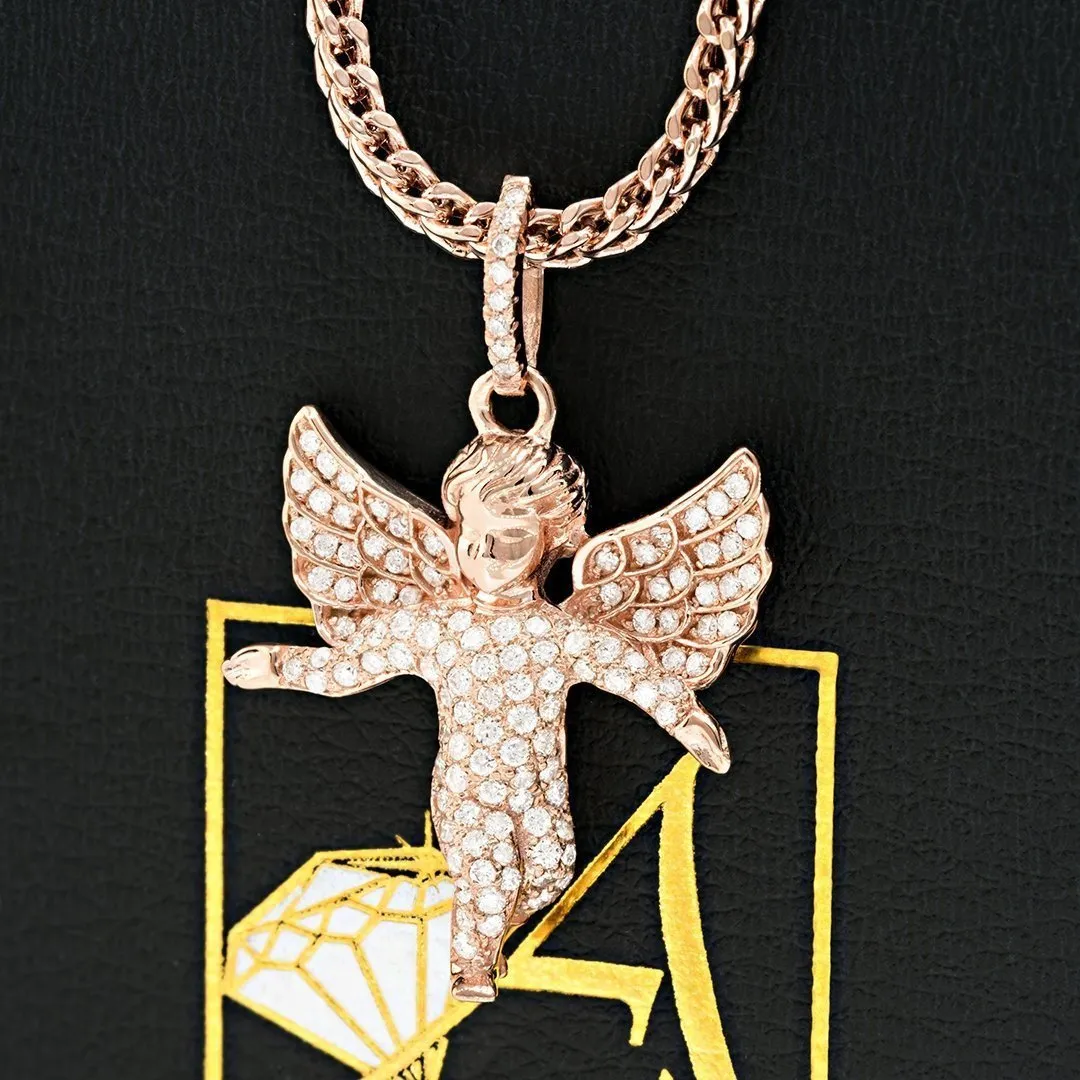 14K Rose Gold Diamond Angel Pendant 1.00 Ctw