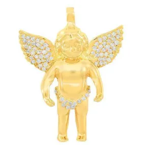 14K Solid Gold Custom Diamond Angel Pendant 0.90 Ctw