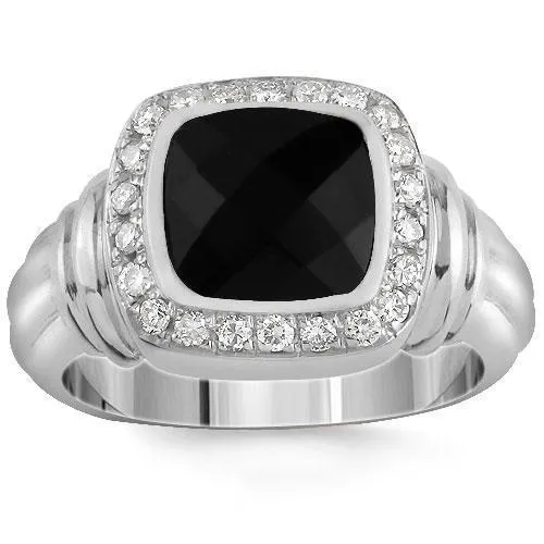 14K Solid Gold Men's Diamond Onyx Ring 3.50 Cwt.