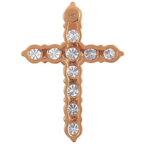 14K Solid Rose Gold Diamond Cross Pendant 3.90 Ctw