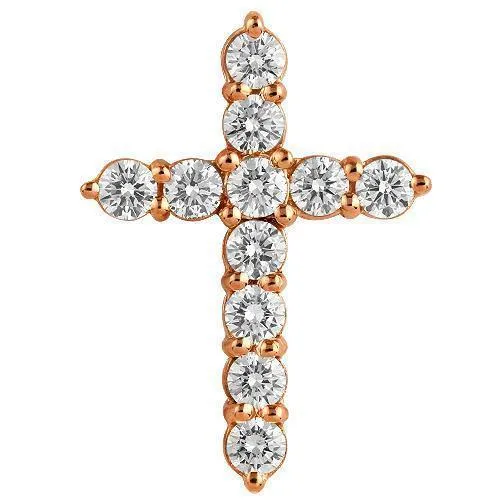 14K Solid Rose Gold Diamond Cross Pendant 3.90 Ctw