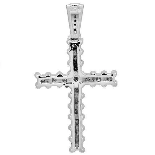 14K Solid White Gold Diamond Cross Pendant 2.50 Ctw