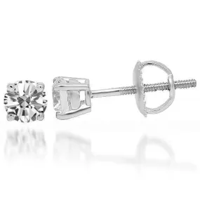 14K Solid White Gold Diamond Solitaire Stud Earrings 0.40 Ctw