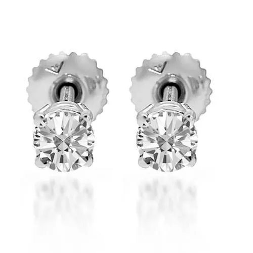 14K Solid White Gold Diamond Solitaire Stud Earrings 0.65 Ctw