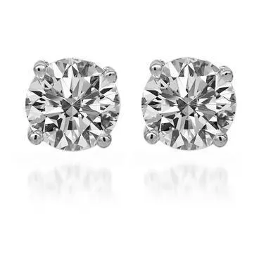 14K Solid White Gold Diamond Solitaire Stud Earrings 1.47 Ctw