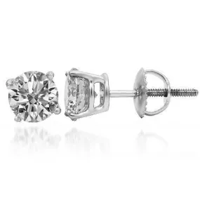 14K Solid White Gold Diamond Solitaire Stud Earrings 1.91 Ctw