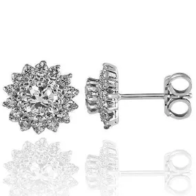 14K Solid White Gold Diamond Stud Earrings 1.80 Ctw