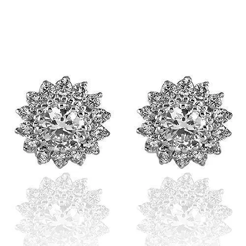 14K Solid White Gold Diamond Stud Earrings 1.80 Ctw