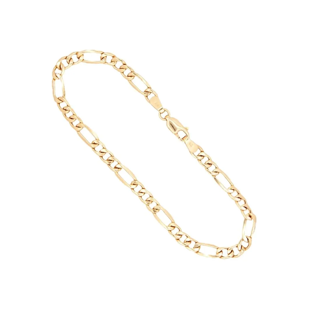 14k Yellow Gold Figaro Chain Bracelet 7 Inches, 4MM