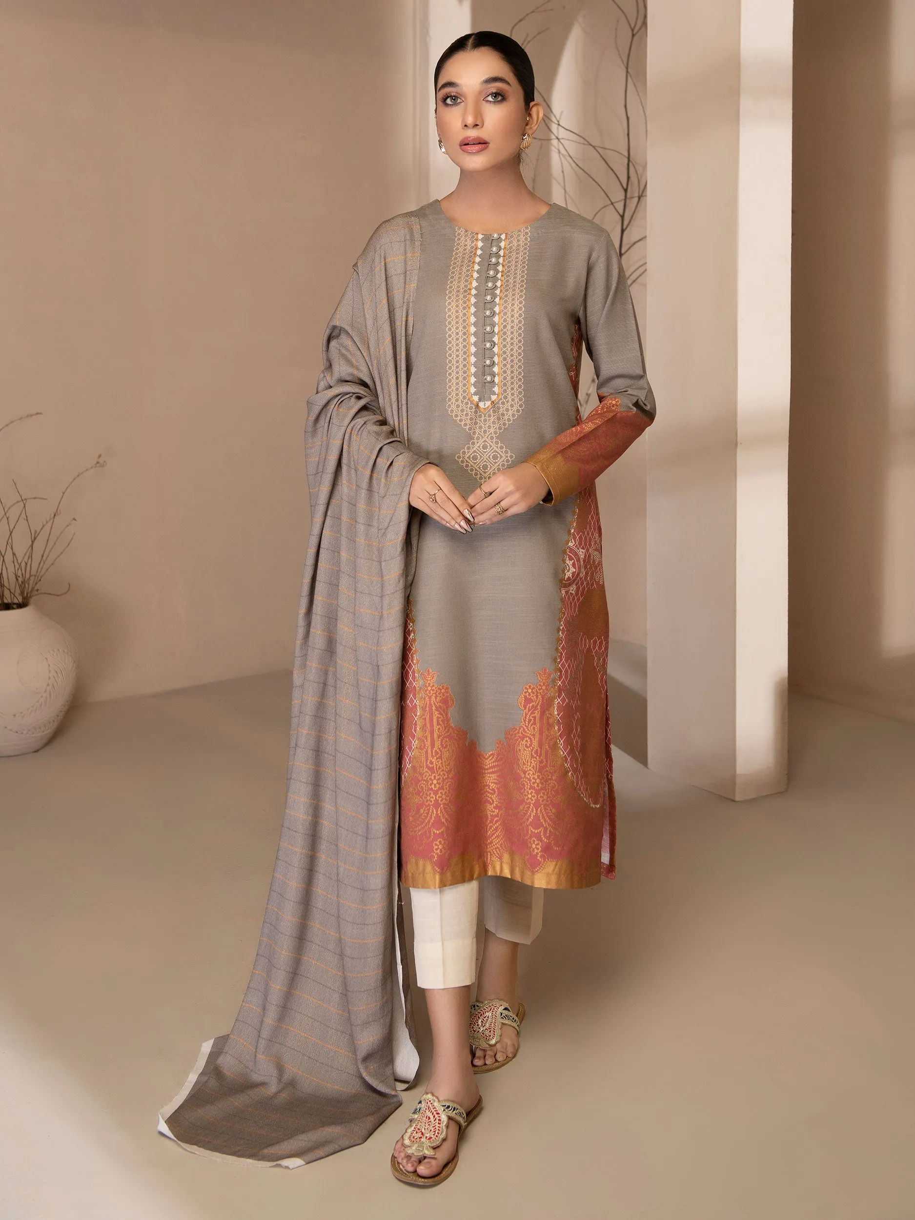 2 Piece Khaddar Suit-Pasted (Unstitched)