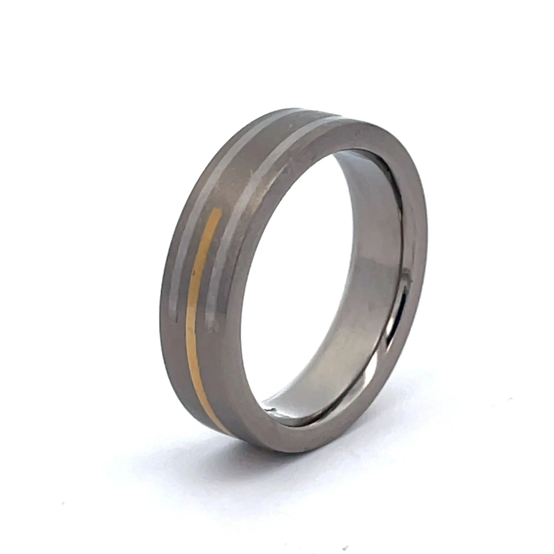 6mm Titanium Ring with Gold and Silver Inlay Size S