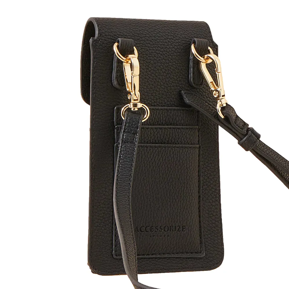 Accessorize London Women's Faux Leather Black Envelope Phone Bag