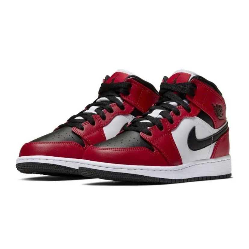 Air Jordan 1 Mid GS Chicago Black Toe Black Gym Red