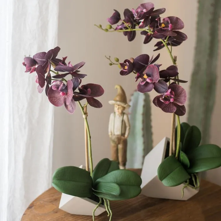 Artificial Silk Orchid Potted Flower Arrangement Purple