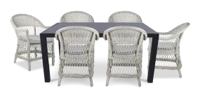 Bahamas Rectangle 7 Piece Outdoor Setting in Gunmetal with Wicker Chairs