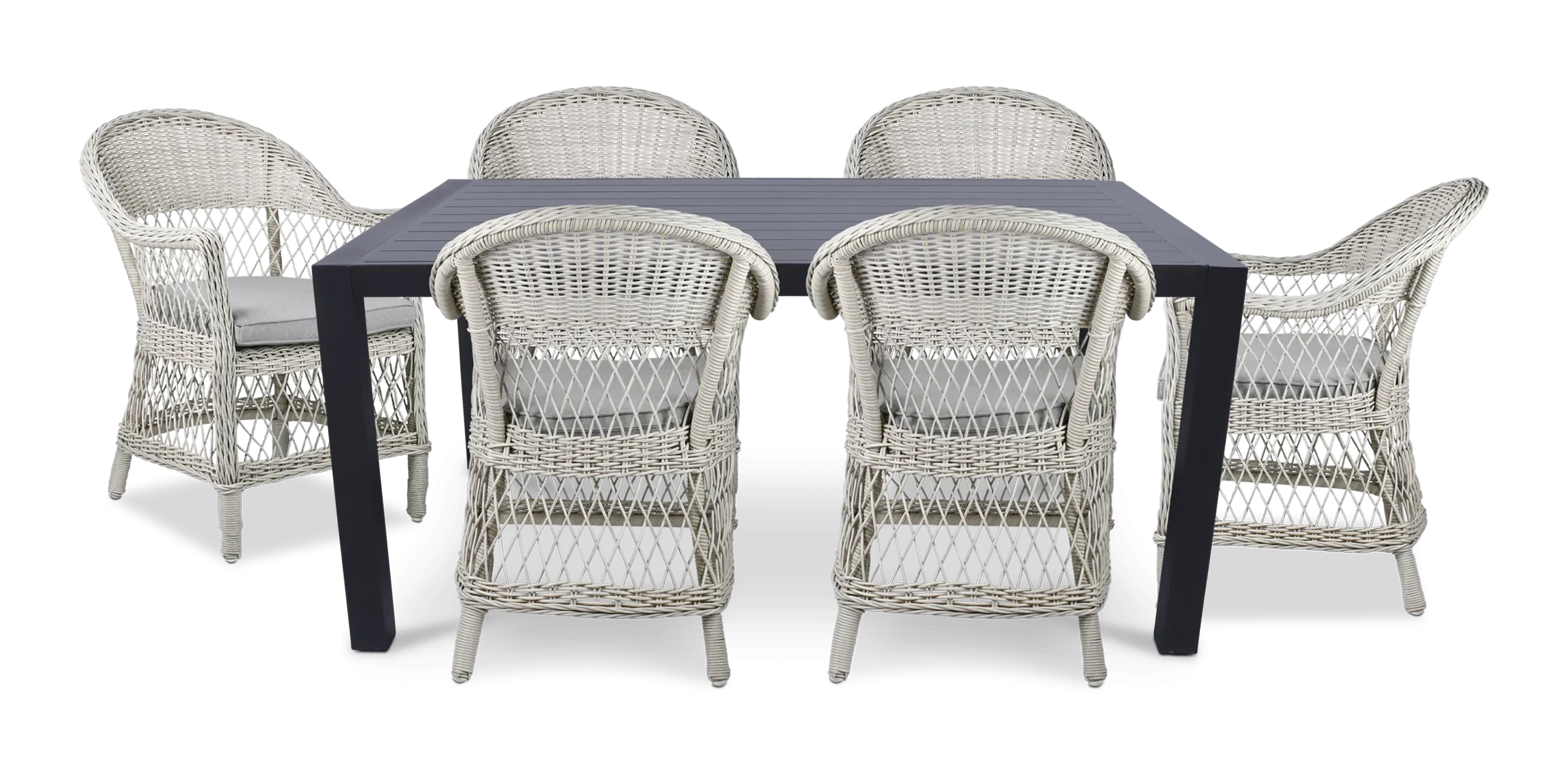 Bahamas Rectangle 7 Piece Outdoor Setting in Gunmetal with Wicker Chairs