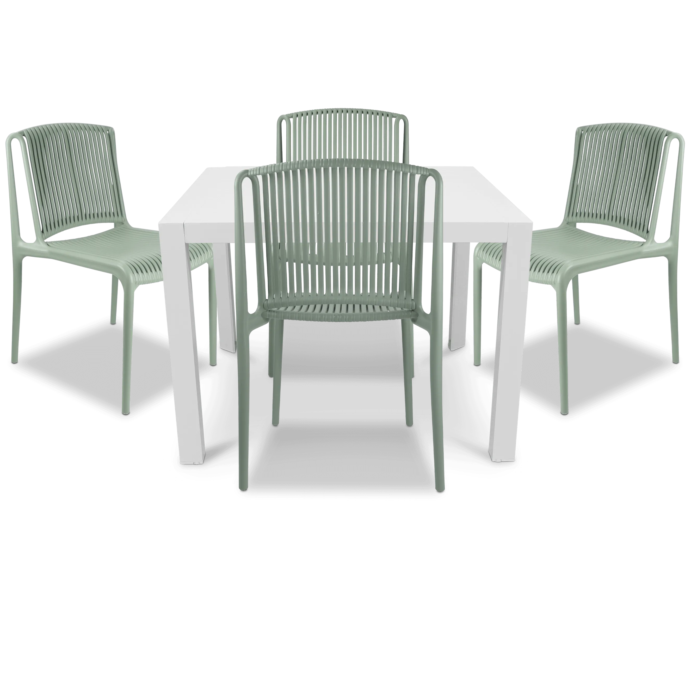 Bahamas Square Cafe 5 Piece Outdoor Setting in Arctic White with UV Plastic Outdoor Chairs (PP)