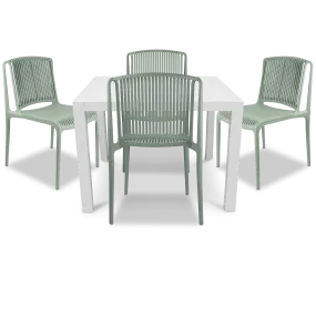 Bahamas Square Cafe 5 Piece Outdoor Setting in Arctic White with UV Plastic Outdoor Chairs (PP)