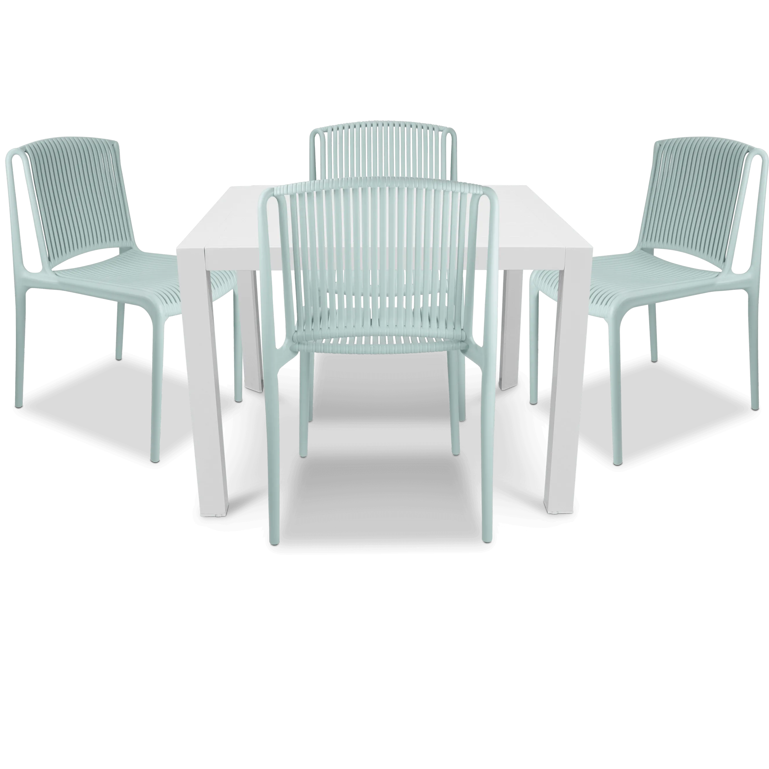 Bahamas Square Cafe 5 Piece Outdoor Setting in Arctic White with UV Plastic Outdoor Chairs (PP)