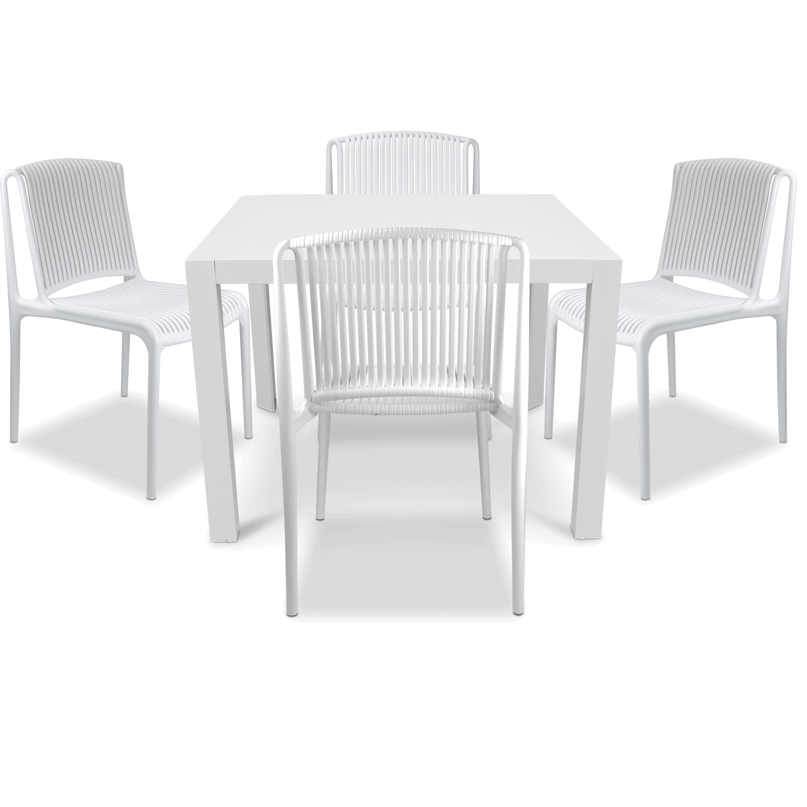 Bahamas Square Cafe 5 Piece Outdoor Setting in Arctic White with UV Plastic Outdoor Chairs (PP)