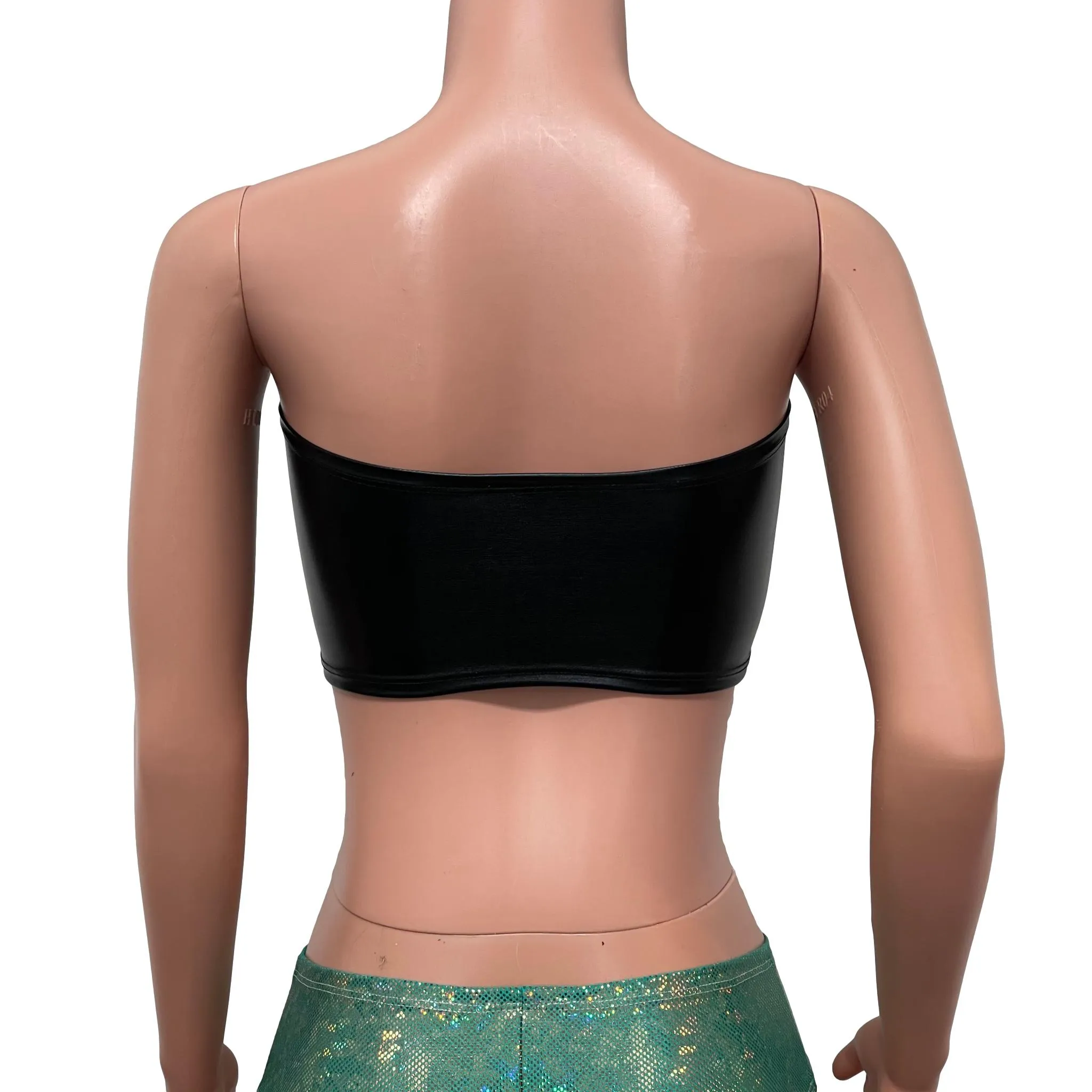 Black Metallic Lace-up Tube Top Bandeau