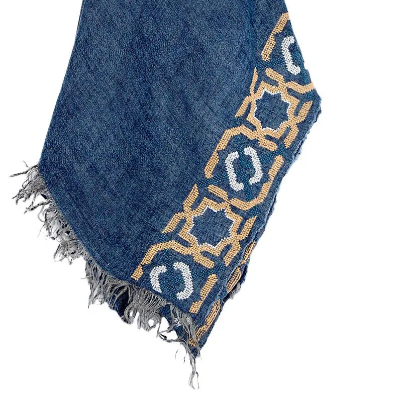 BLUE LINEN SHAWL AUTUMN YELLOW HALF-ALHAMBRA®