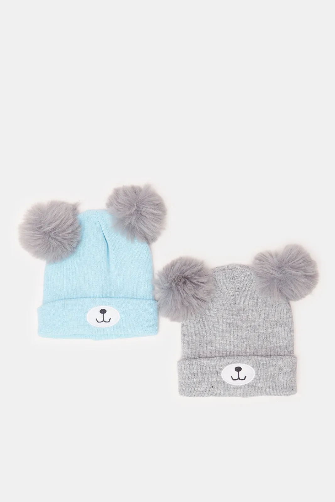 Boys Blue And Grey Knitted Cap Set (2 Piece)