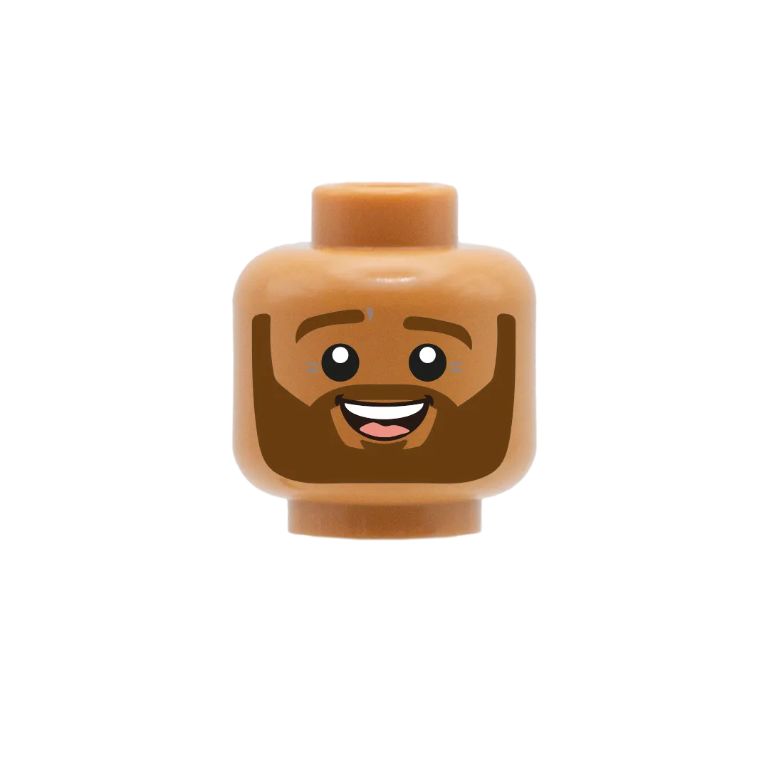 Brown Beard Cute Smile - Custom Printed Minifigure Head