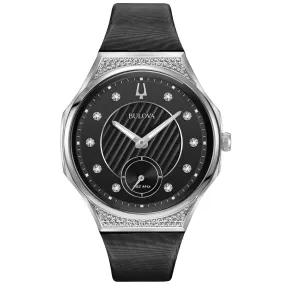 Bulova Curv Diamond Ladies Black Techno Strap Watch 96R229