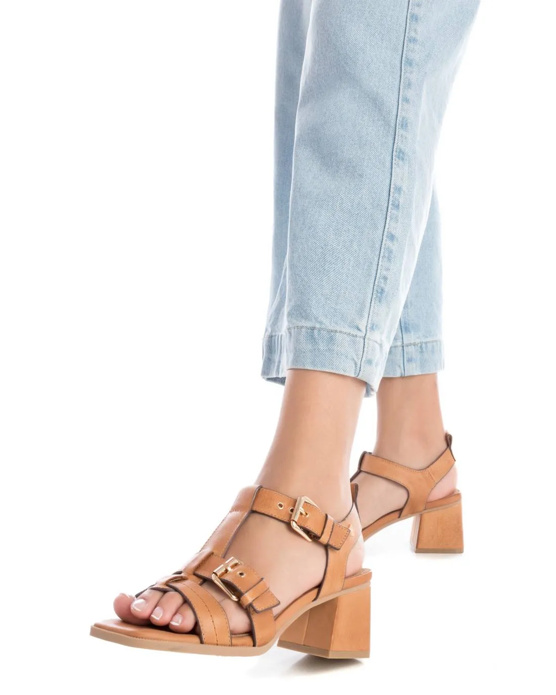 CARMELA Tan Leather Block Heel Sandal