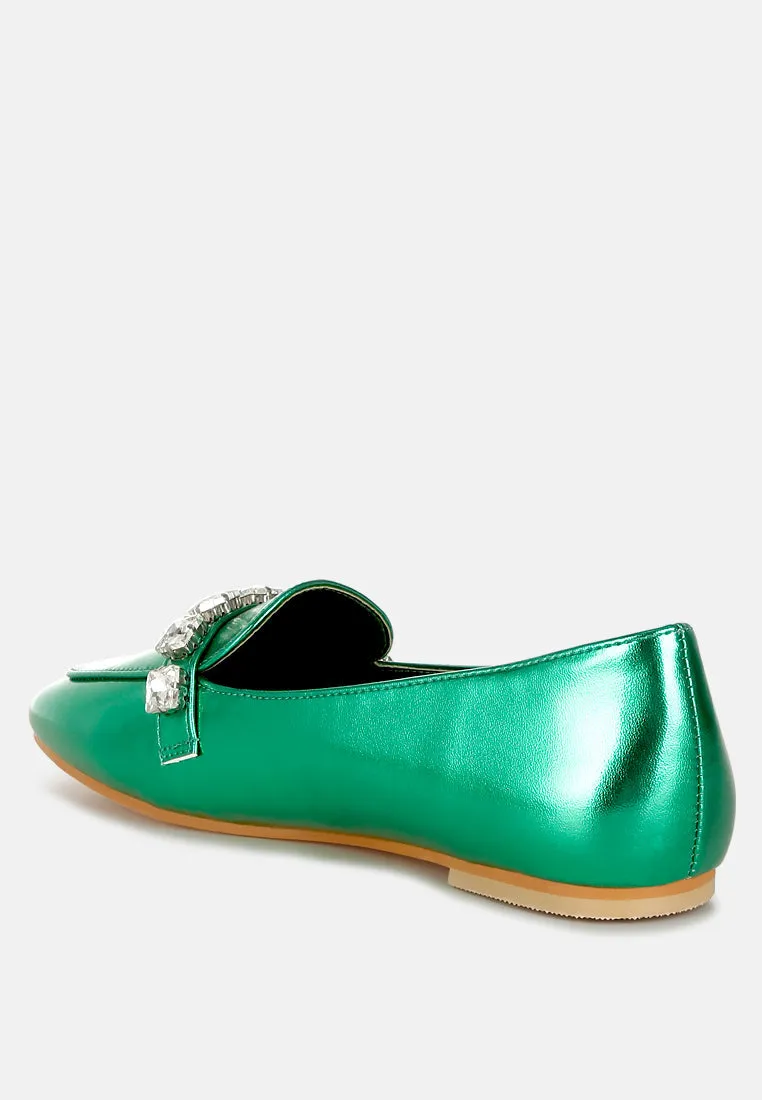 Celosia Metallic Diamante Strap Loafers