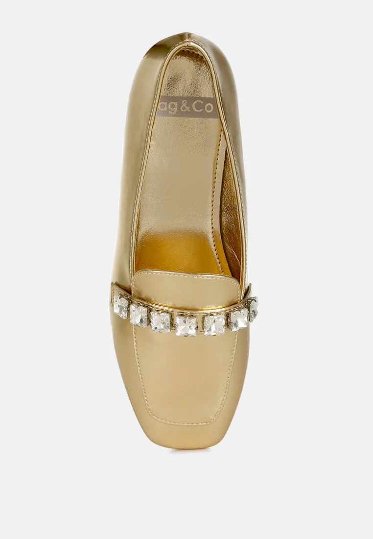 Celosia Metallic Diamante Strap Loafers