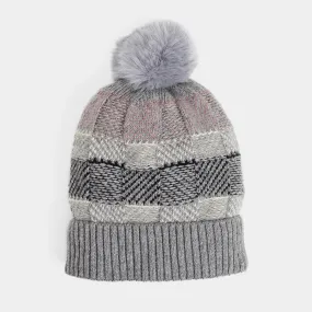 Checkerboard Winer Knit Hat - Grey