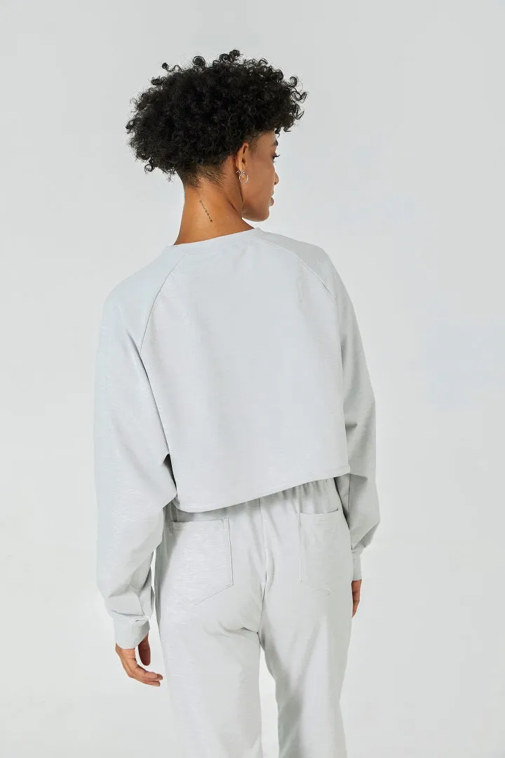 CloudFleece™ Cropped Crew Pullover-Lt Flecked Grey