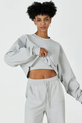 CloudFleece™ Cropped Crew Pullover-Lt Flecked Grey