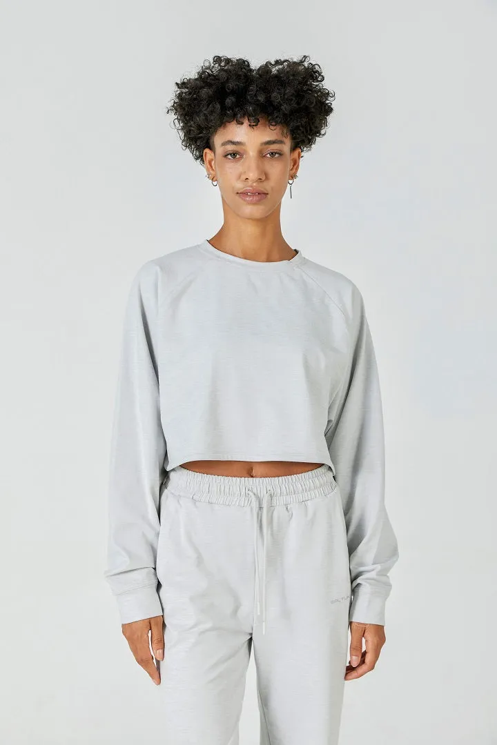 CloudFleece™ Cropped Crew Pullover-Lt Flecked Grey