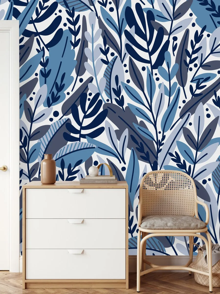 Contemporary Blue and Purple Leaves Wallpaper Smart